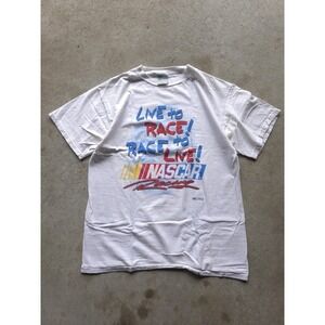 Vintage 90s NASCAR Live To Race White Tultex T-shirt Cotton L